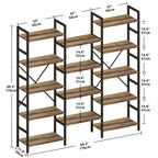 Triple Wide 5 Tiers Industrial Bookshelf