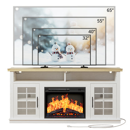 IRONCK Fireplace TV Stand with Power Outlet and LED Light