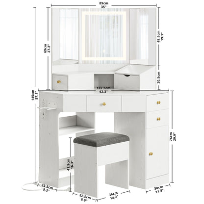 Vanity Desk with LED Lighted Mirror & Power Outlet