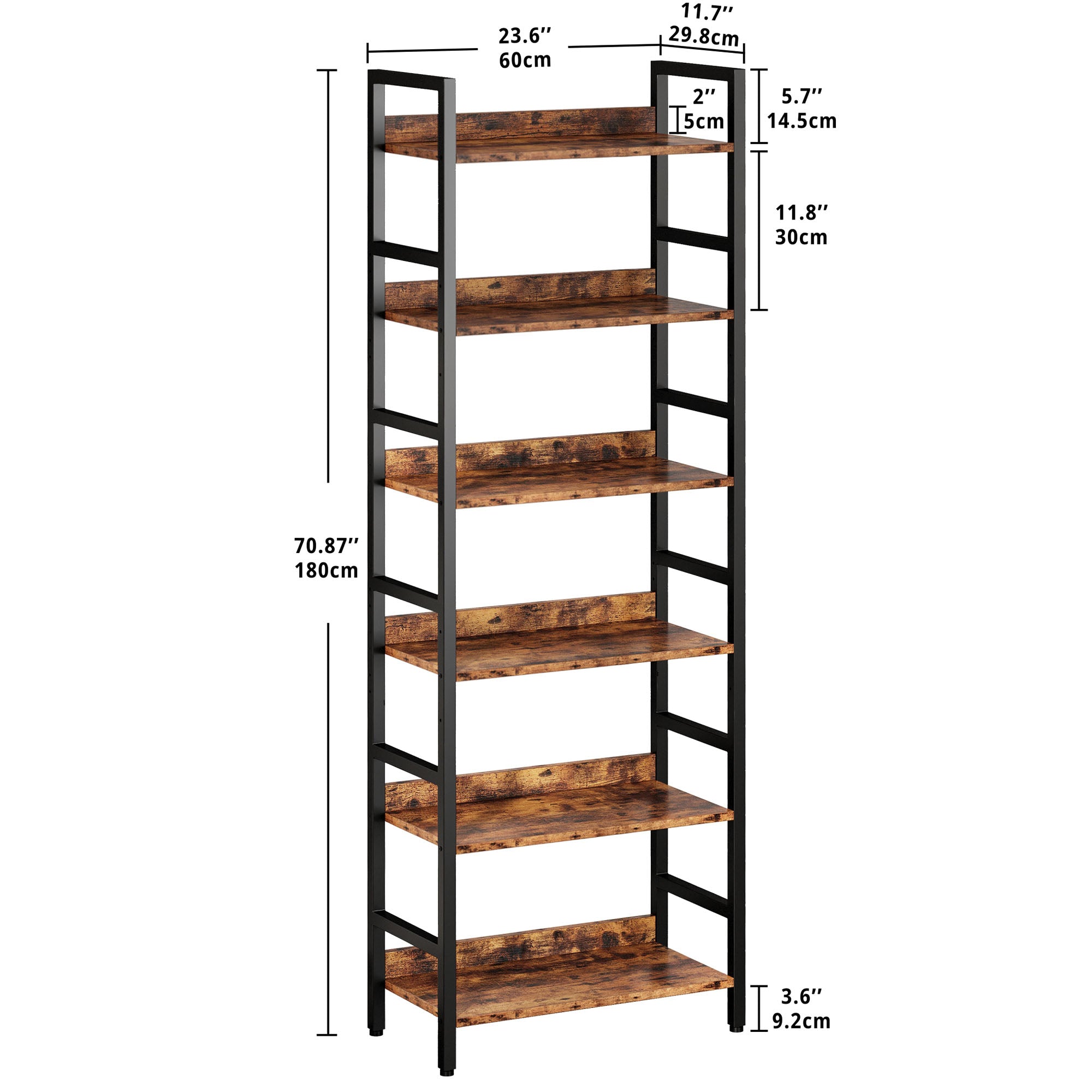 Industrial Bookshelf with Adjustable Shelves