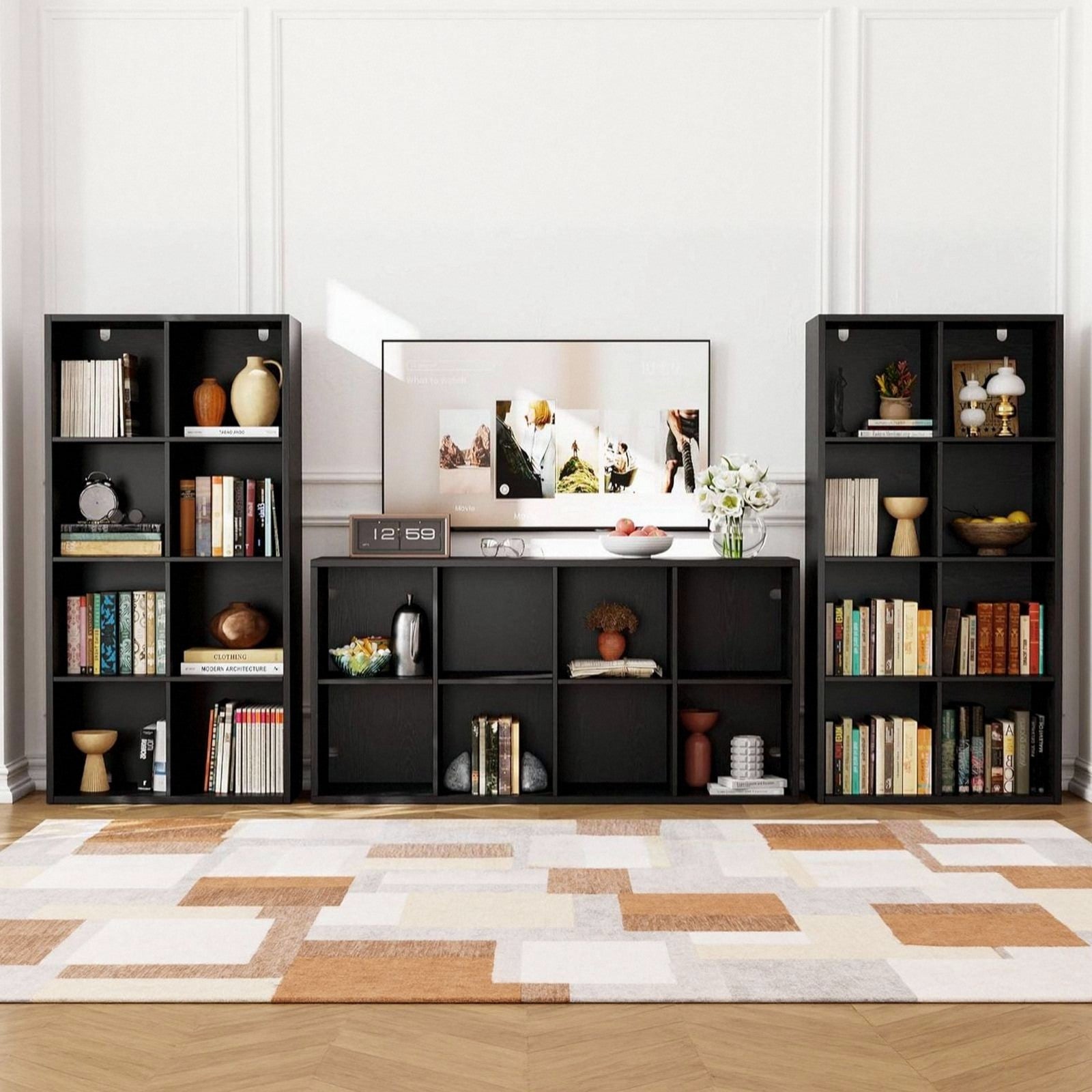 IROCNK 8-Cube Bookshelf, Horizontally & Vertically Reversible, Black