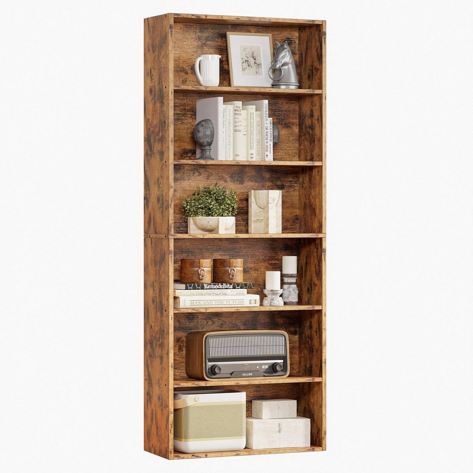 IRONCK Bookshelves and Bookcases Floor Standing 6 Tiers, Industrial White