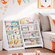 42 Inch Kids Bookshelf, 5 Layer Sling Kids Book Shelf for Kid Rooms, Baby Storage Book Rack, Wood Children Bookcase with Movable Drawer for Playroom, Nursery-Antique White