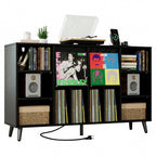 IRONCK Large Record Player Stand 55" with Charging Station, Black