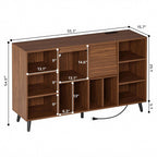 IRONCK Large Record Player Stand 55" with Charging Station, Brown