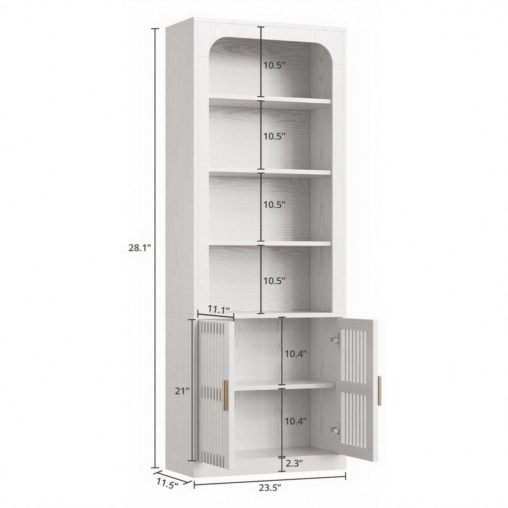 IRONCK 6-Tier Floor Standing Bookcase with Grille Doors, white