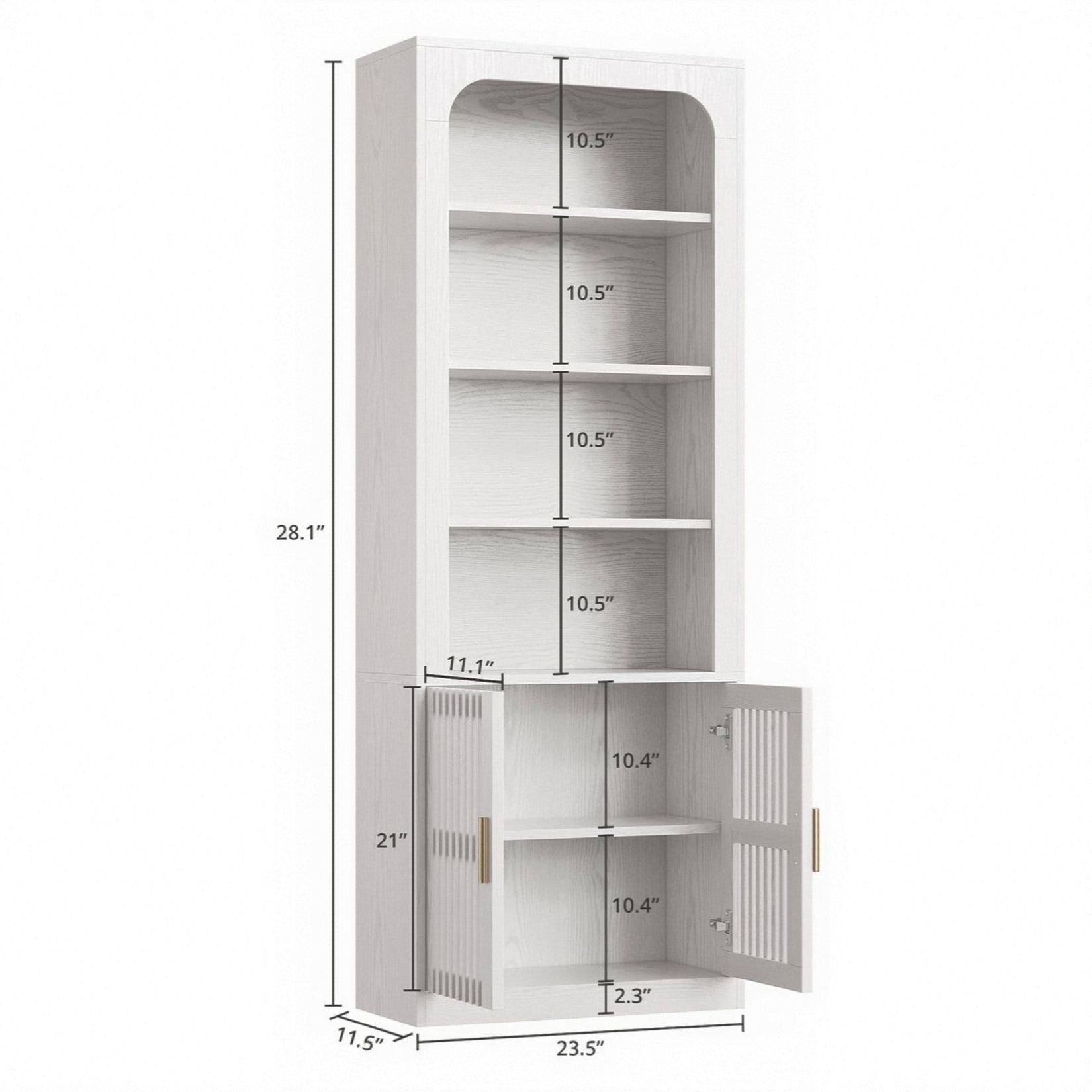 IRONCK 6-Tier Floor Standing Bookcase with Grille Doors, white
