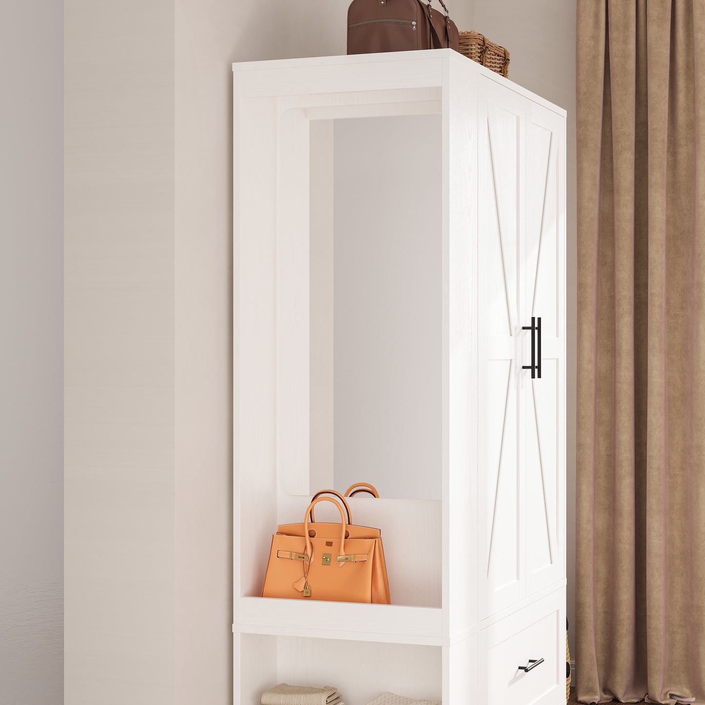 IRONCK Wood Armoire Wardrobe Closet with Mirror