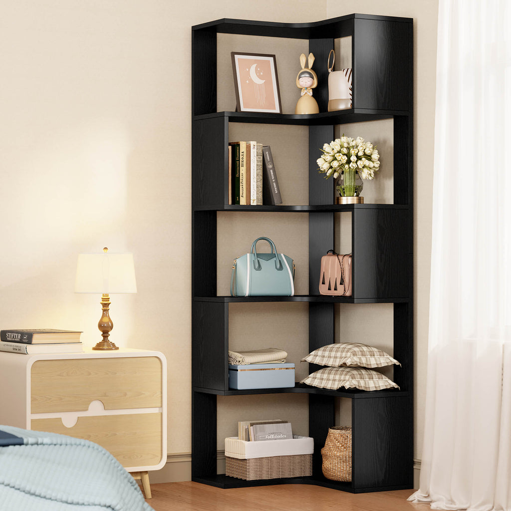 IRONCK 5-Tier Corner Bookcase, Modern L-Shaped Bookshelf