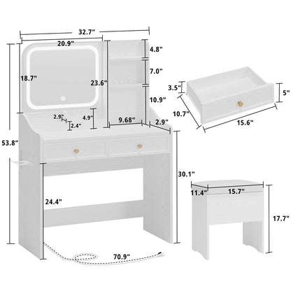 White Makeup Vanity Desk with Lighted Mirror