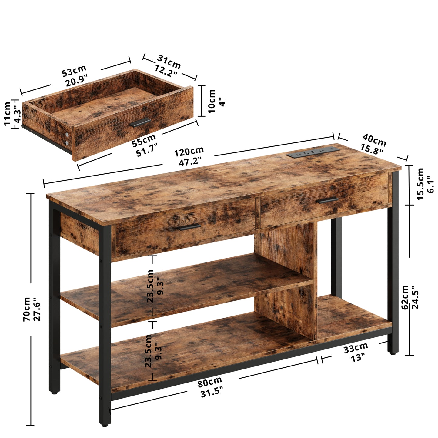 Industrial TV Console with LED Lights