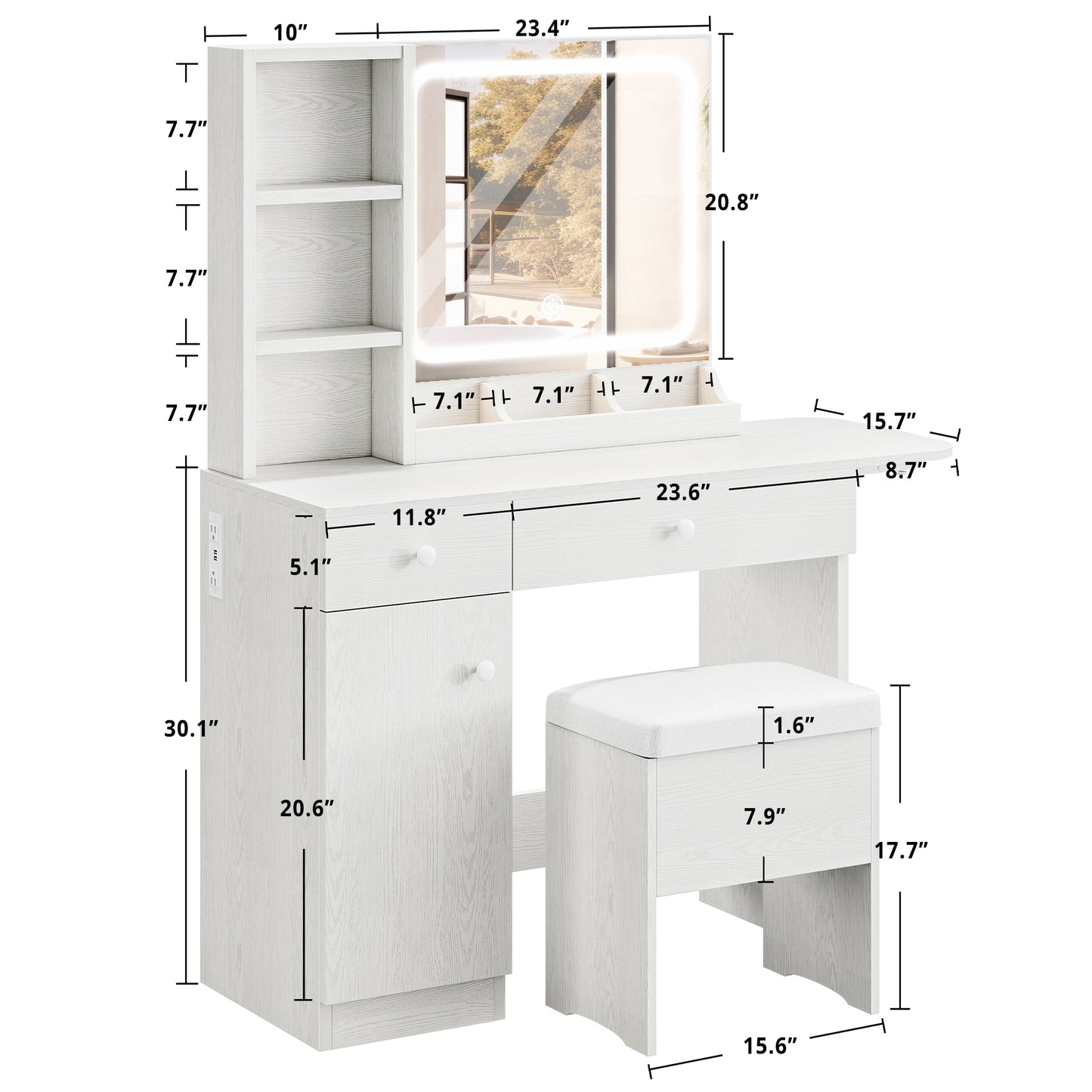 LED Makeup Table with Drawers