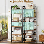 IRONCK Tall Bookshelf, 6 Tiers Metal and Wood Open Bookcase，Brown