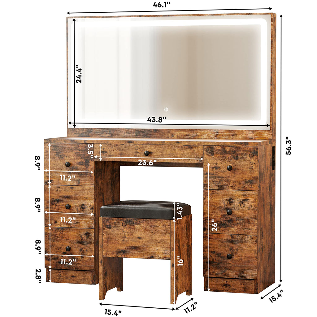 【HOT】Large Mirror Makeup Vanity Desk with 7 Drawers