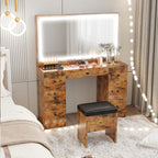 【HOT】Large Mirror Makeup Vanity Desk with 7 Drawers