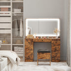 【HOT】Large Mirror Makeup Vanity Desk with 7 Drawers