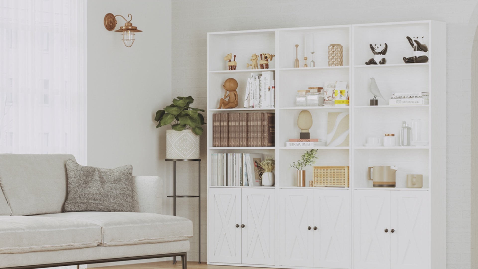 Bookshelf with Cabinet Industrial White