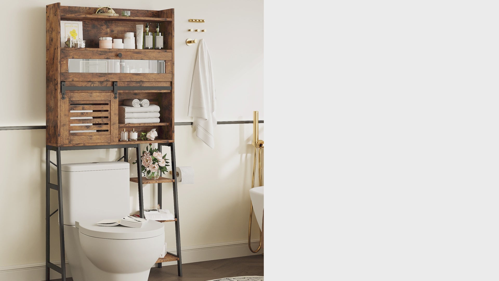 Bathroom Storage with Cabinet Vintage Brown