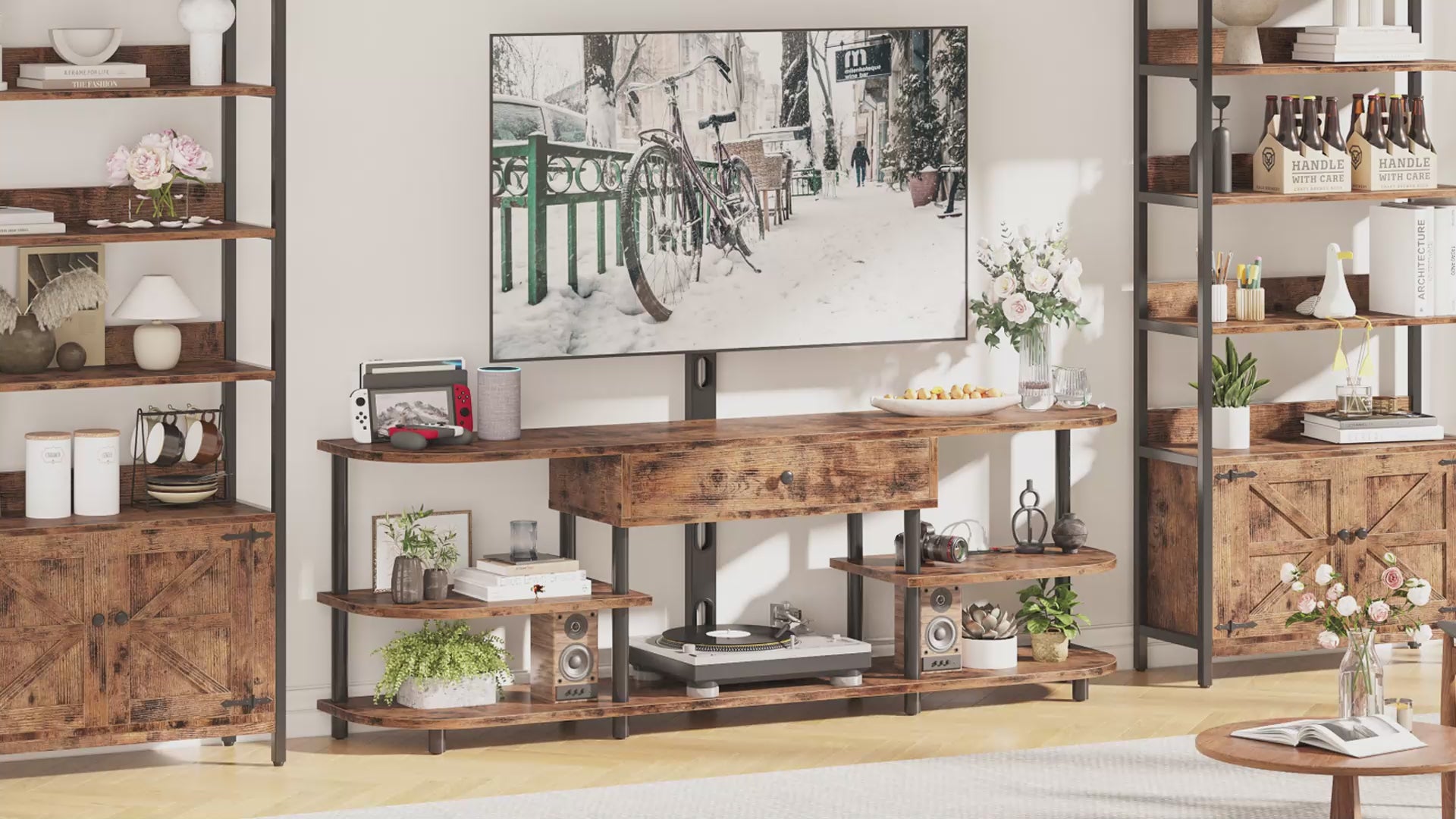 Wooden swivel store tv stand