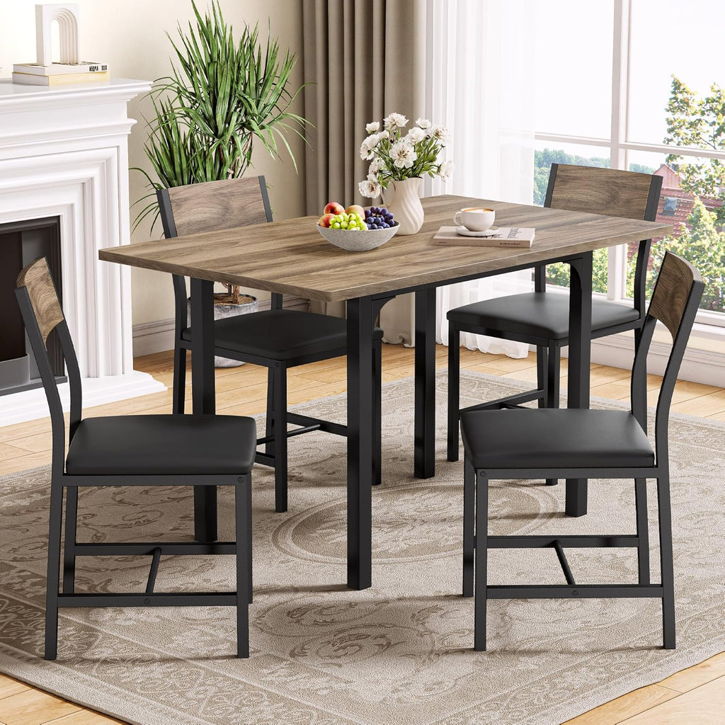IRONCK Dining Table Set for 4, Extendable Kitchen Table Chairs Set of 4