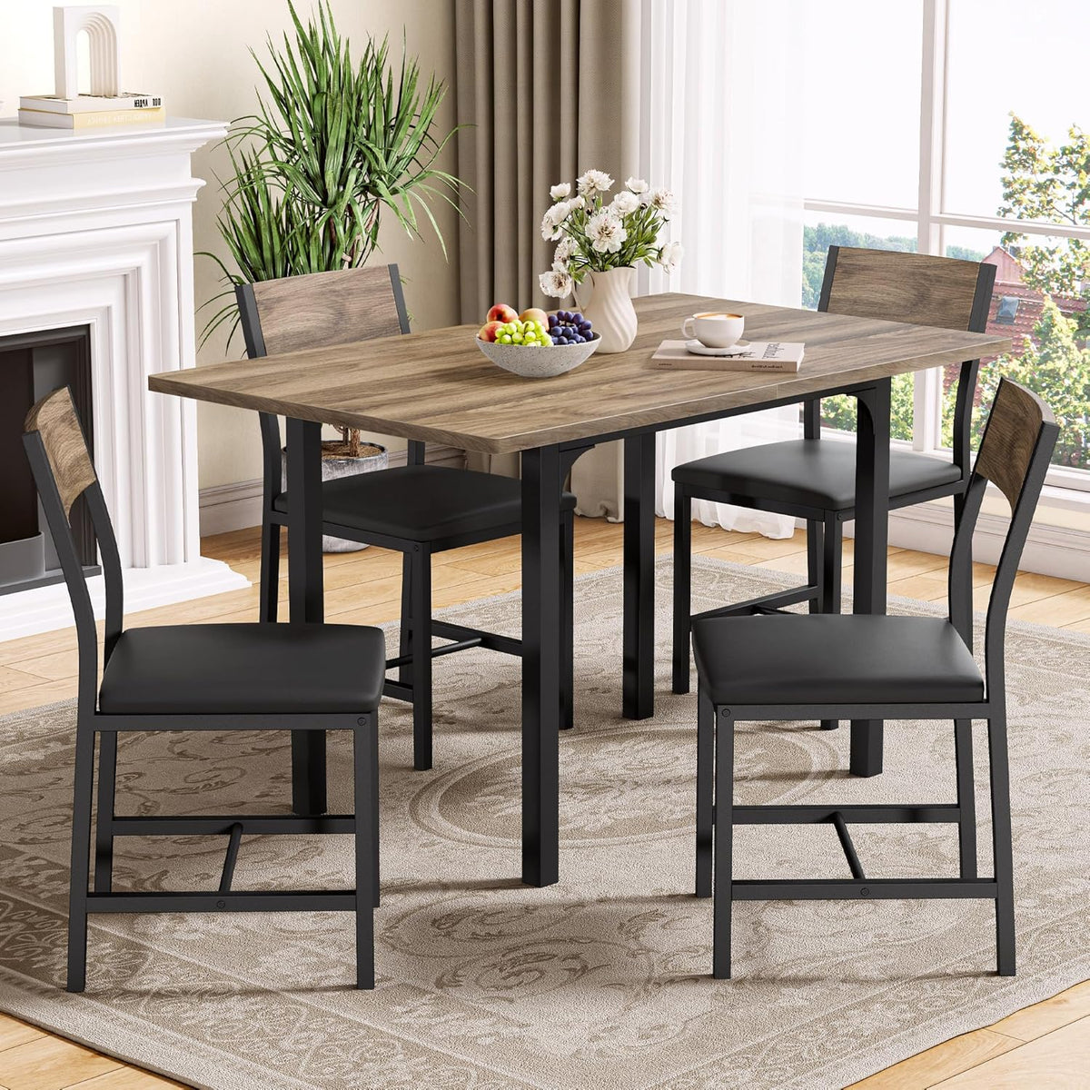 IRONCK Dining Table Set for 4, Extendable Kitchen Table Chairs Set of 4