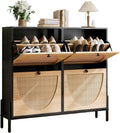 IRONCK Rattan Shoe Cabinet Storage with 4 Flip Drawers