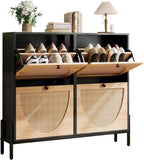 IRONCK Rattan Shoe Cabinet Storage with 4 Flip Drawers