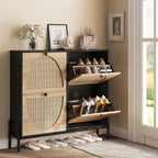 IRONCK Rattan Shoe Cabinet Storage with 4 Flip Drawers