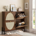 IRONCK Rattan Shoe Cabinet Storage with 4 Flip Drawers