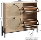 IRONCK Rattan Shoe Cabinet Storage with 4 Flip Drawers