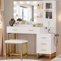 IRONCK Vanity Desk with Mirror and Lights, Jewelry Storage, White & Gold
