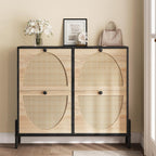 IRONCK Rattan Shoe Cabinet Storage with 4 Flip Drawers