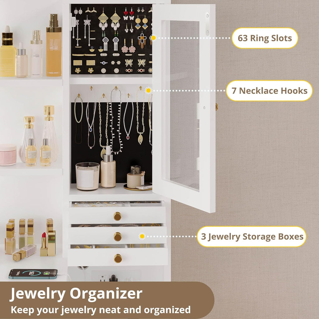 IRONCK Vanity Desk with Mirror and Lights, Jewelry Storage, White & Gold