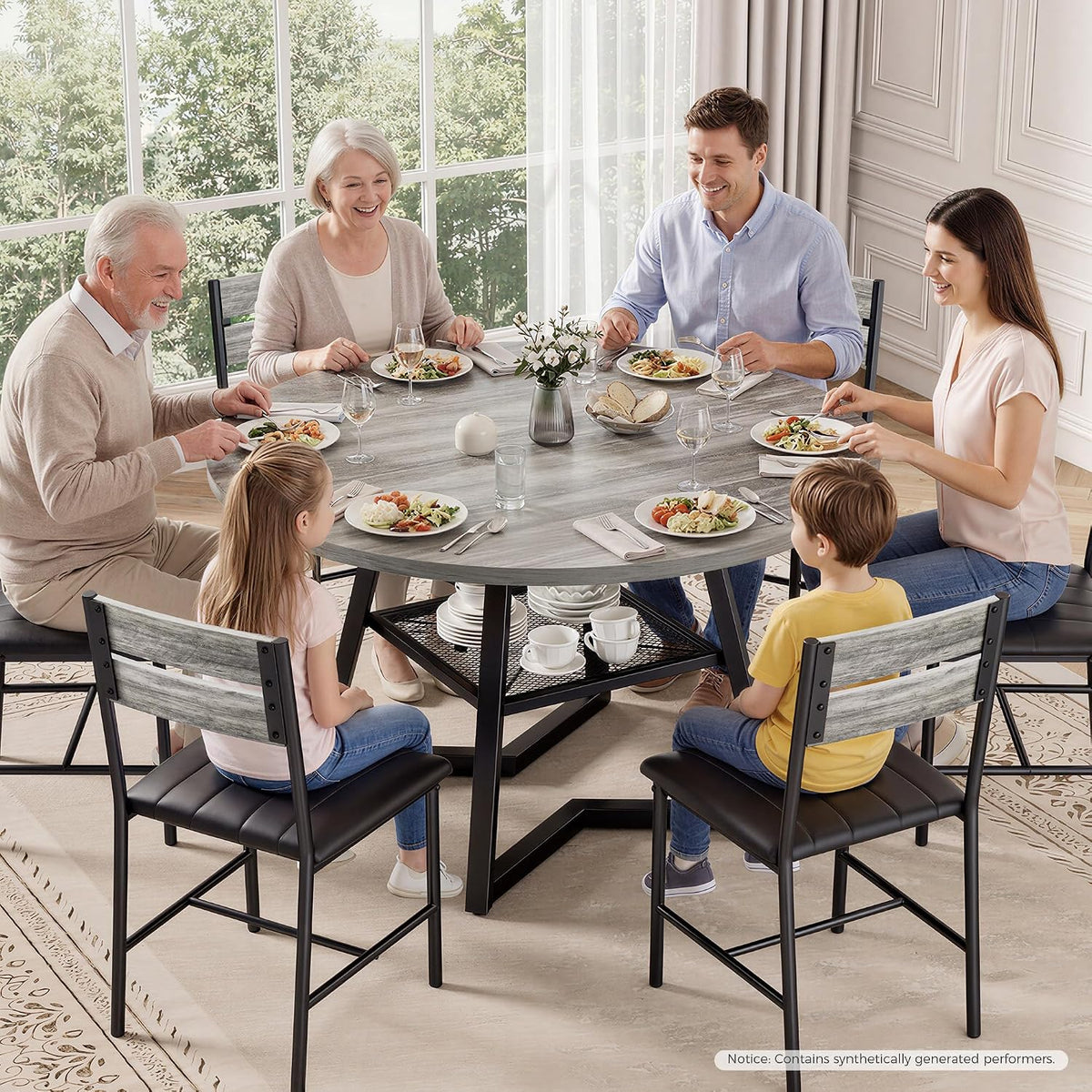 IRONCK Round Dining Table for 4, Kitchen Table with Large Storage Shelf