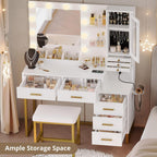 IRONCK Vanity Desk with Mirror and Lights, Jewelry Storage, White & Gold