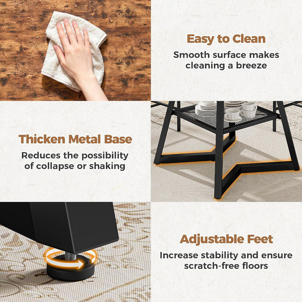 IRONCK Round Dining Table for 4, Kitchen Table with Large Storage Shelf