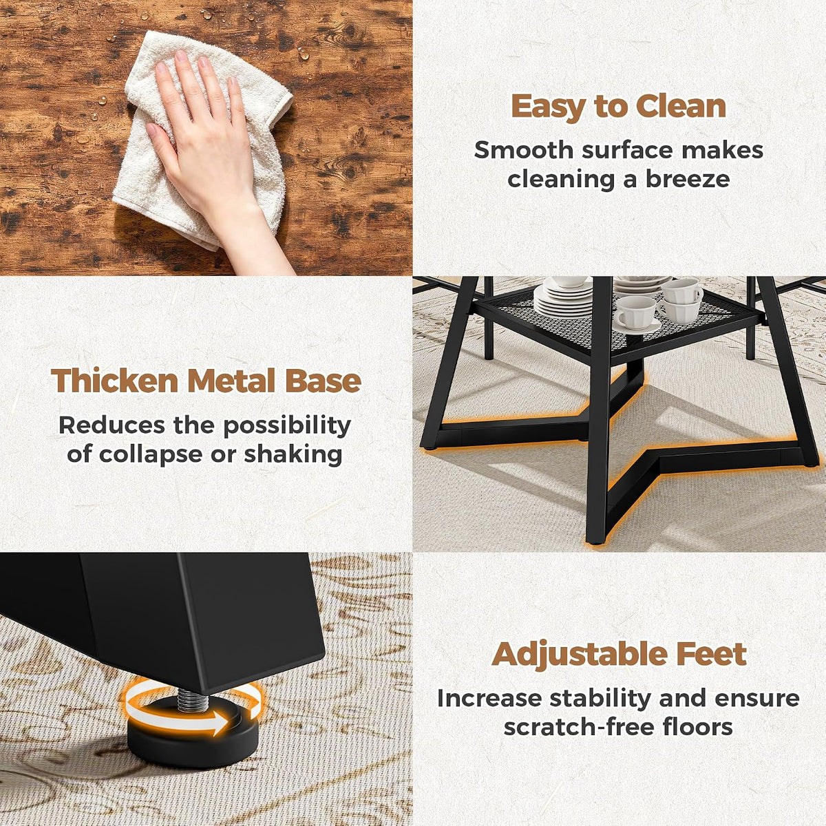 IRONCK Round Dining Table for 4, Kitchen Table with Large Storage Shelf