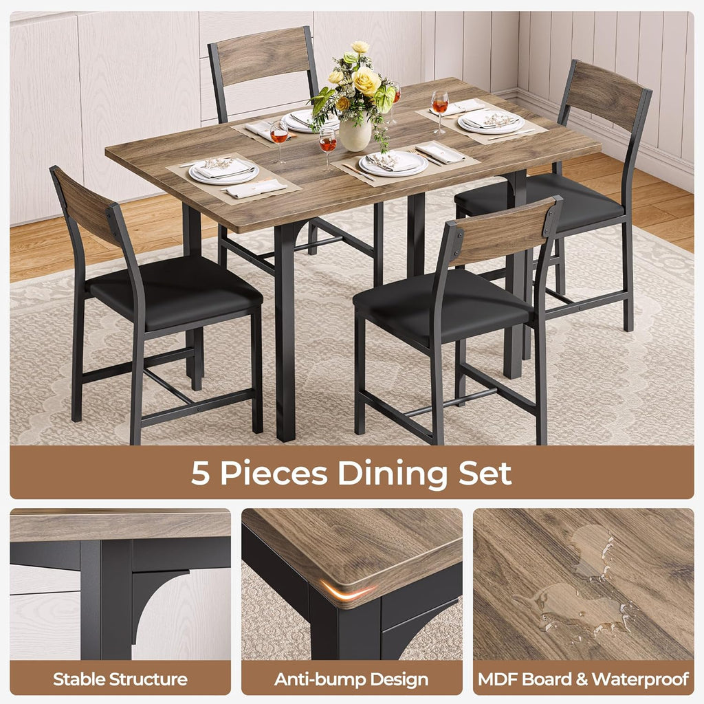 IRONCK Dining Table Set for 4, Extendable Kitchen Table Chairs Set of 4