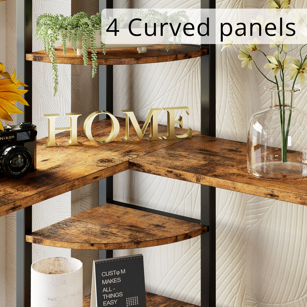 【HOT】5-Tiers Corner Bookcase with Curved Panels