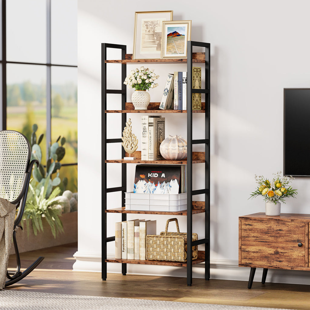 Industrial Bookshelf with Adjustable Shelves