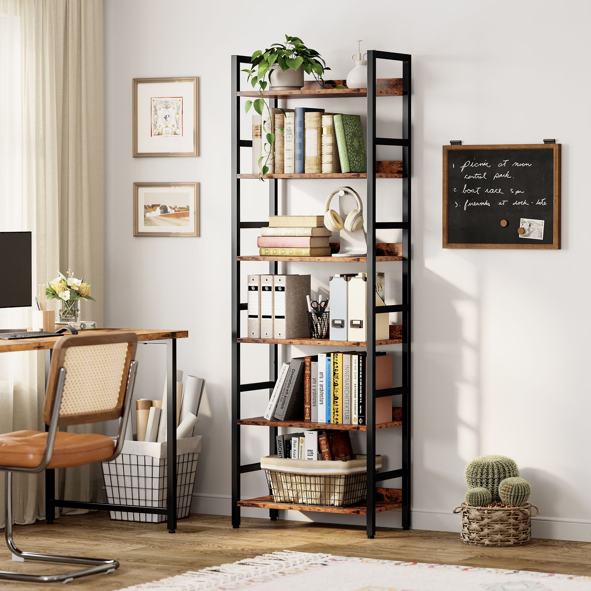 Industrial Bookshelf with Adjustable Shelves