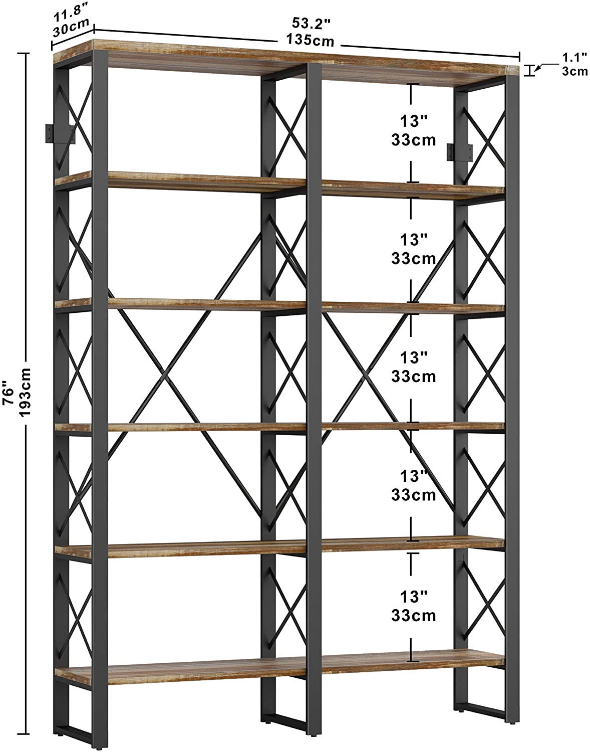 76'' Double Wide Bookshelf Industrial Brown | IRONCK