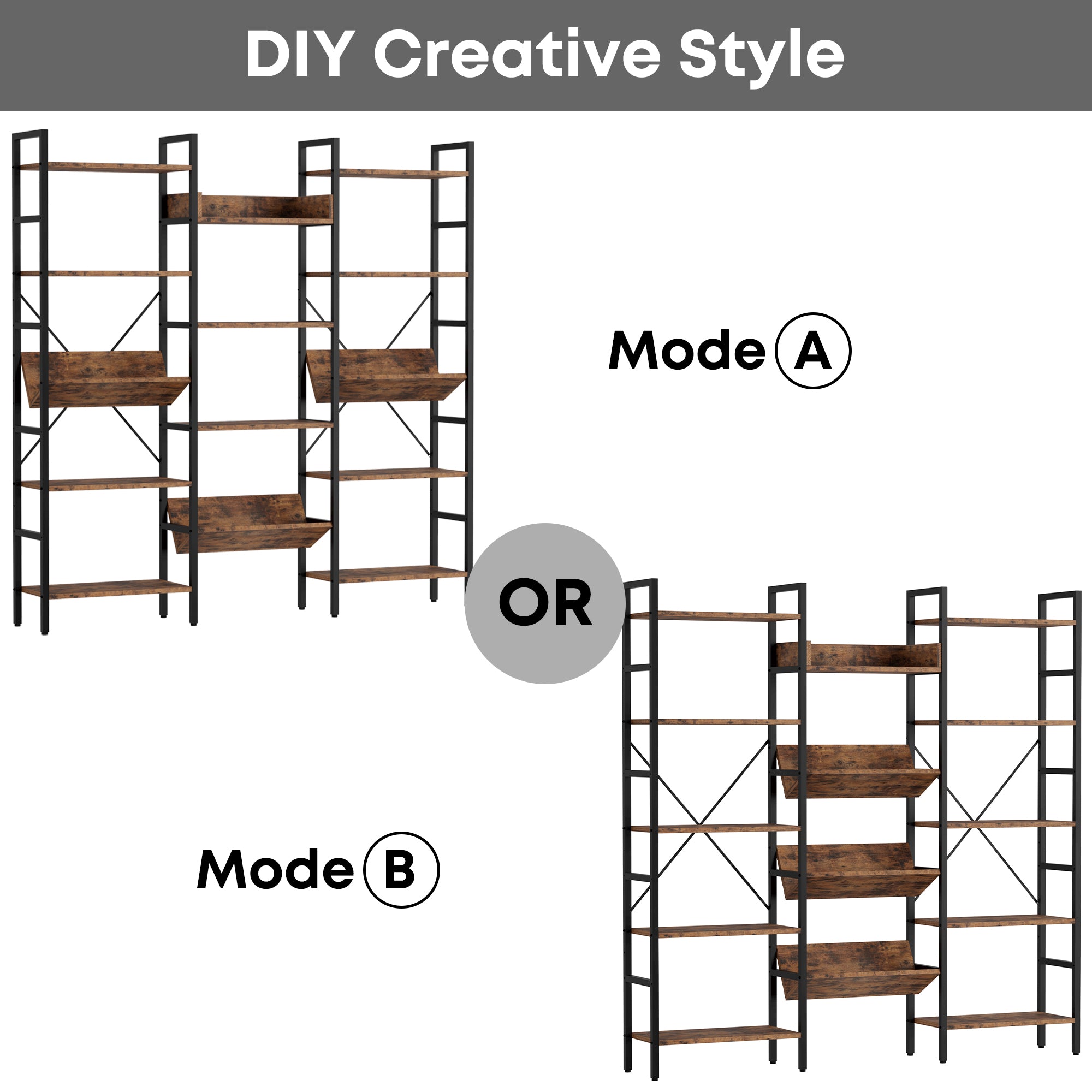 Triple Wide 5 Tiers Stylish Bookshelf