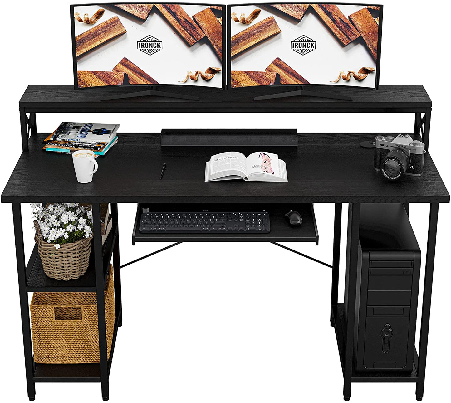 Computer Desk with Monitor Shelf- Black