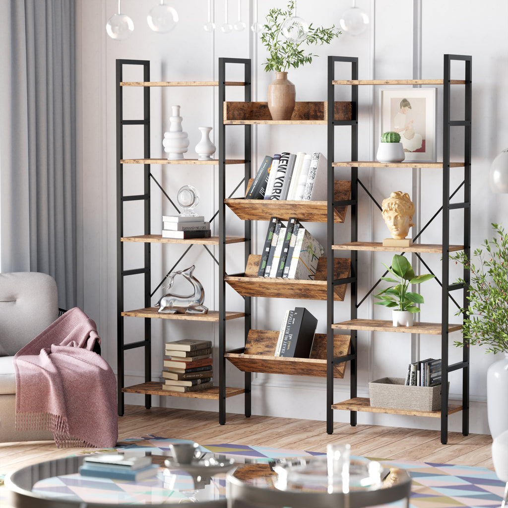 Triple Wide 5 Tiers Stylish Bookshelf