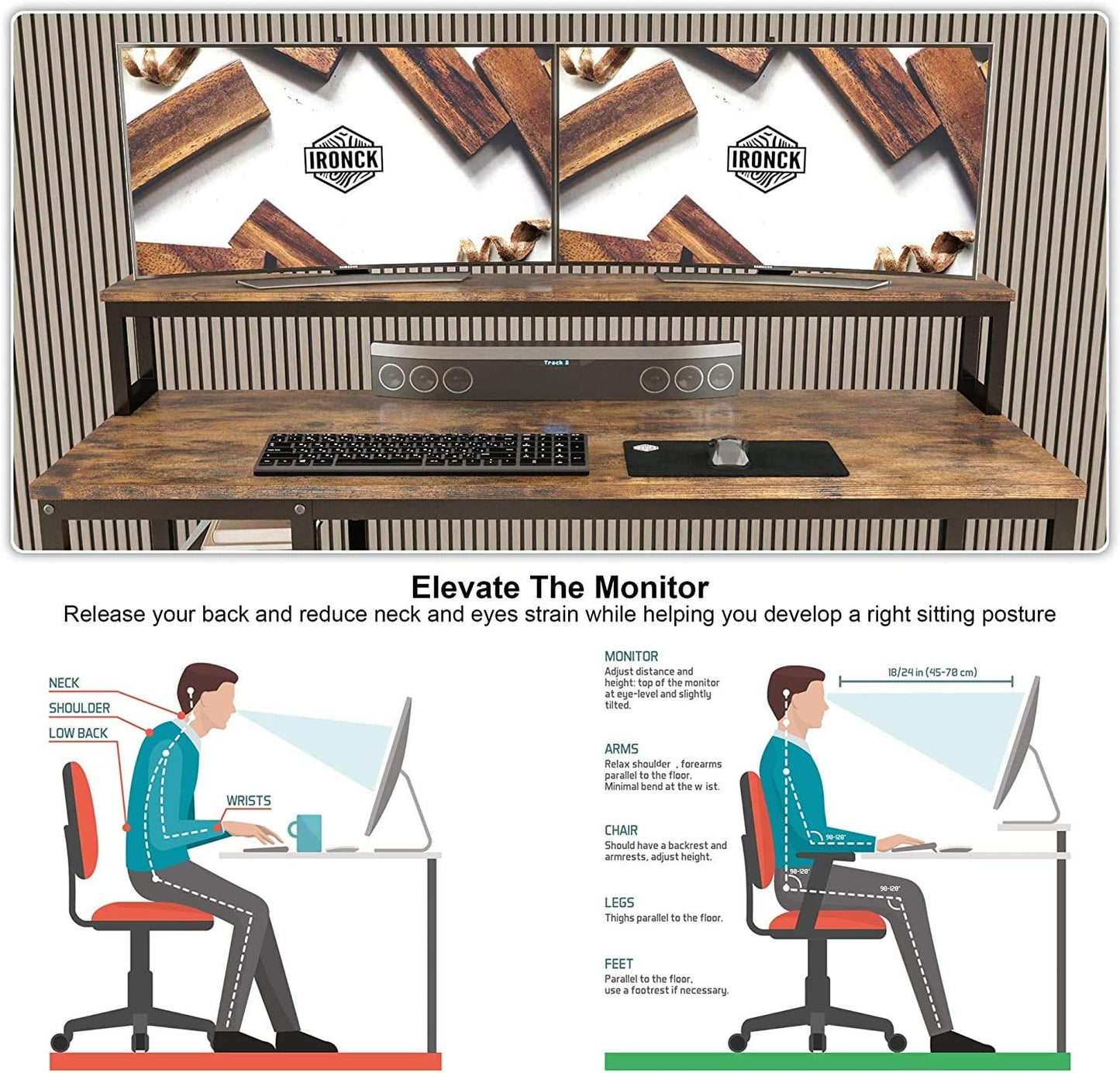 Computer Desk with Monitor Shelf- Industrial Brown