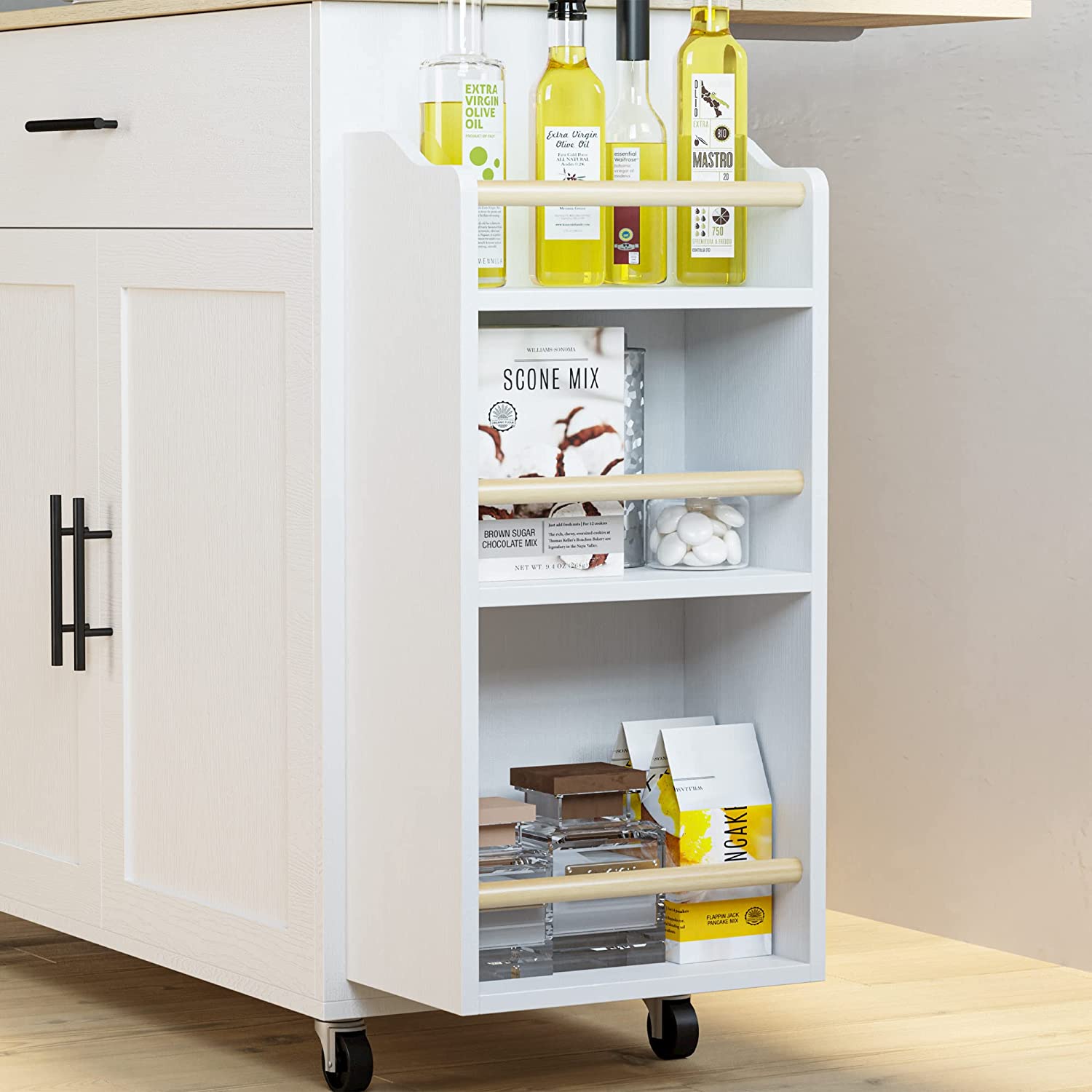 Rolling Kitchen Island with 3 open drawers