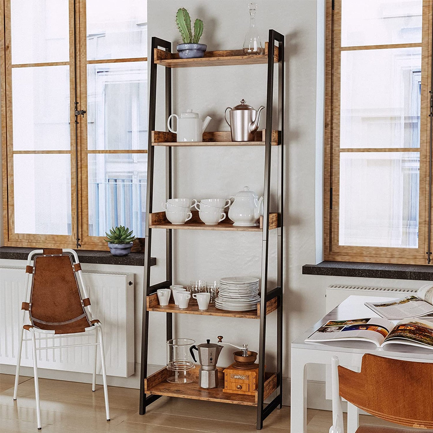5-Tier Bookcase Ladder Shelf Vintage Brown