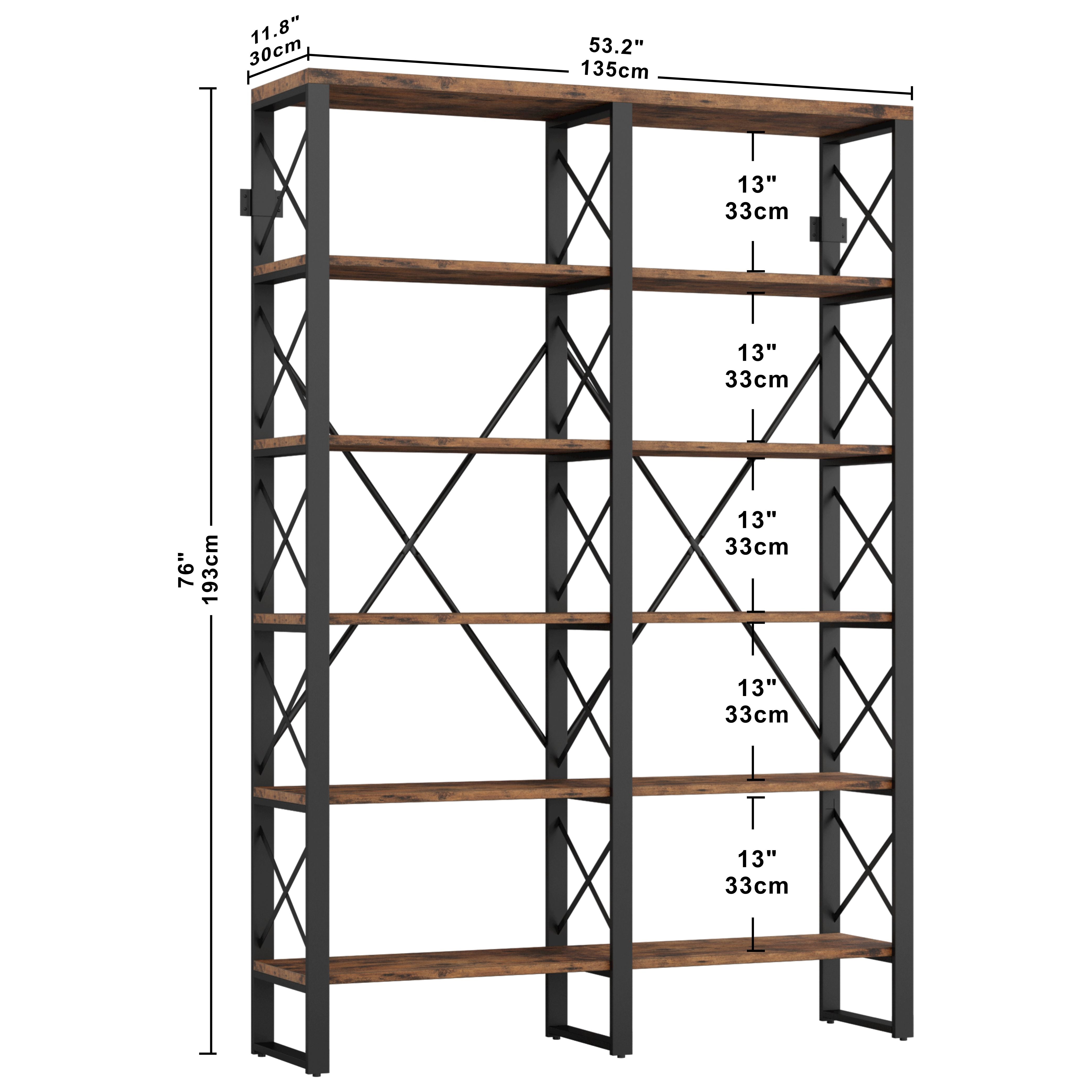 HOT】76'' Double Wide Bookshelf Vintage Brown | IRONCK