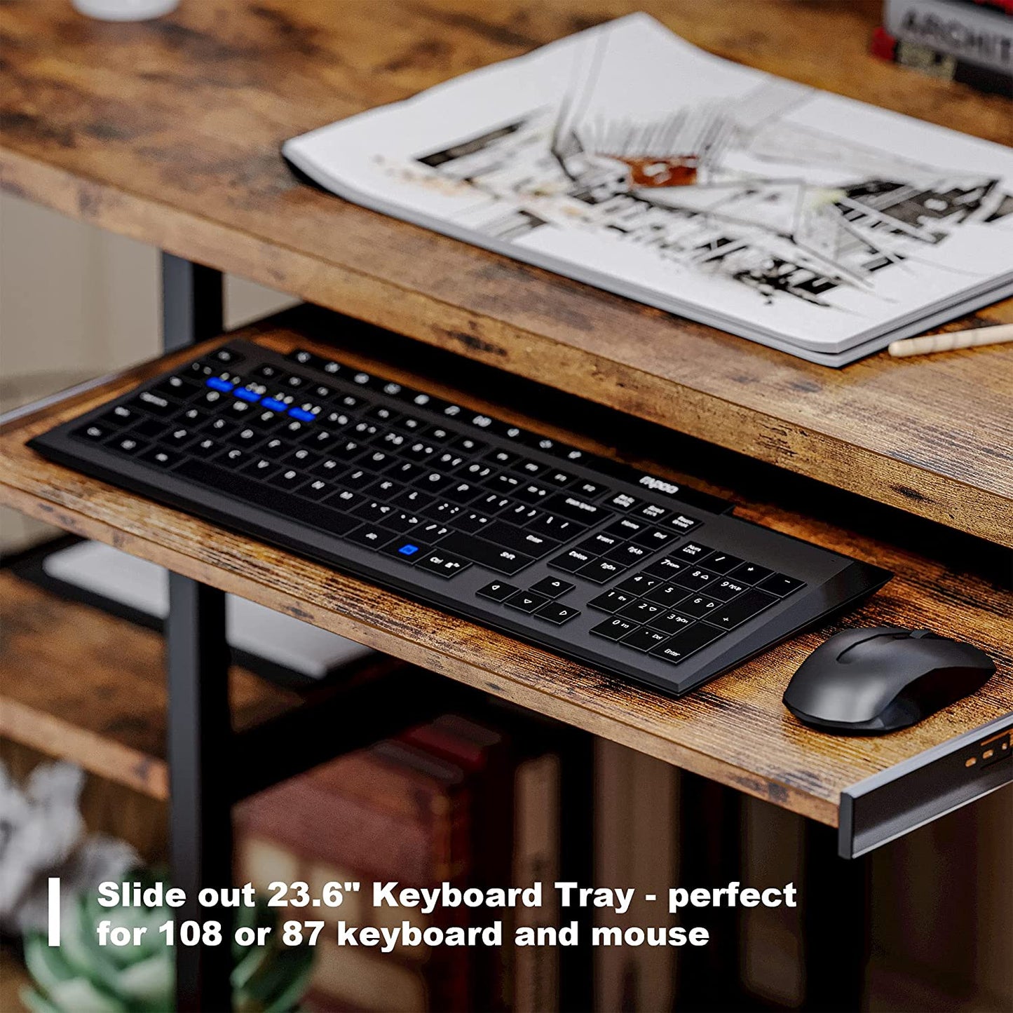 Computer Desk with Monitor Shelf- Industrial Brown